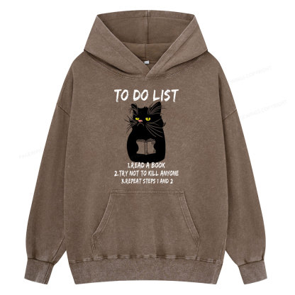 Pagewings Black Cat To Do List Unisex Washed Hoodie