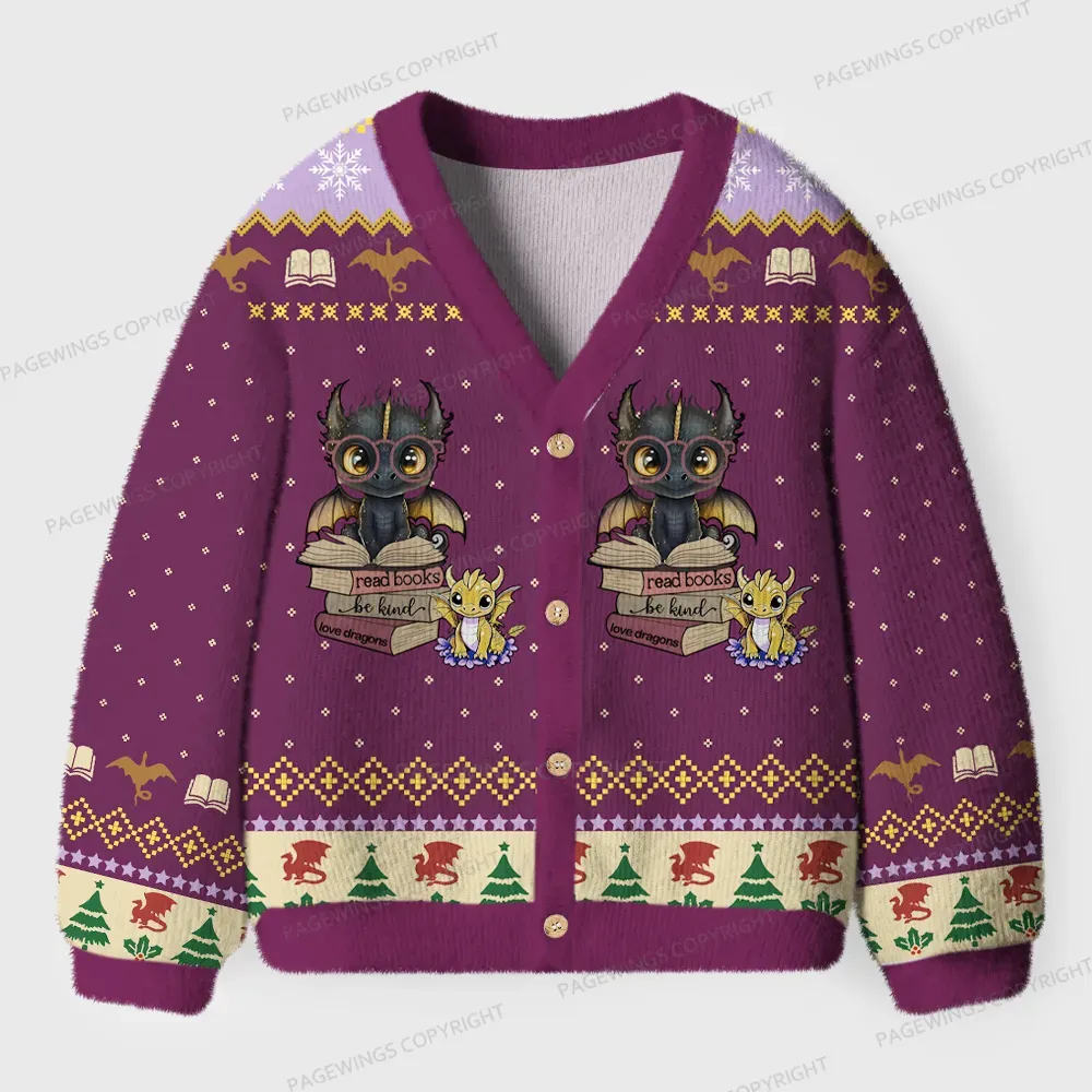 Pagewings Read Books Be Kind Love Dragons Unisex Ugly Cardigan Sweaters