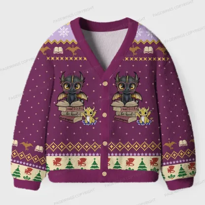 Pagewings Read Books Be Kind Love Dragons Unisex Ugly Cardigan Sweaters
