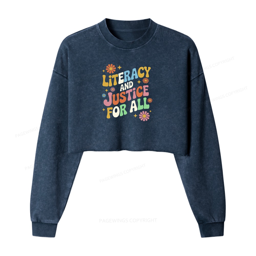 Pagewings Literacy And Justice For All Washed Crop Sweatshirt