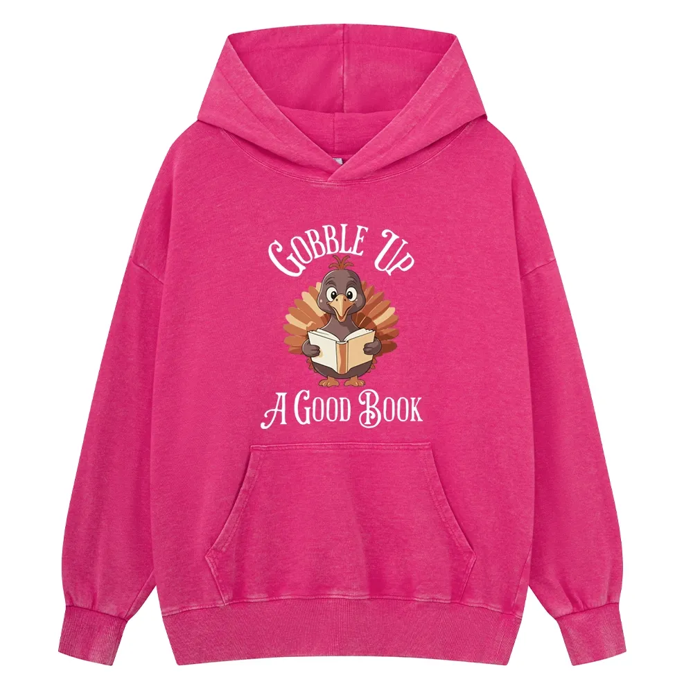 Pagewings Thanksgiving A Good Book Unisex Washed Hoodie