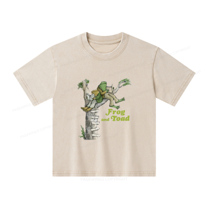 Pagewings Frog and Toad Old Book Unisex Kids Washed T-shirt