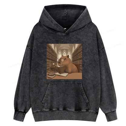 Pagewings The Reader Capybara Unisex Washed Hoodie