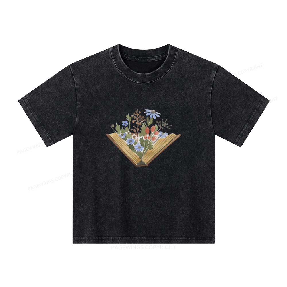 Pagewings Wildflowers Book Unisex Kids Washed T-shirt