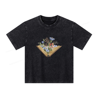 Pagewings Wildflowers Book Unisex Kids Washed T-shirt