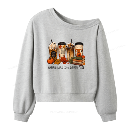 Pagewings Halloween Coffee Books Women Off Shoulder Sweatshirt