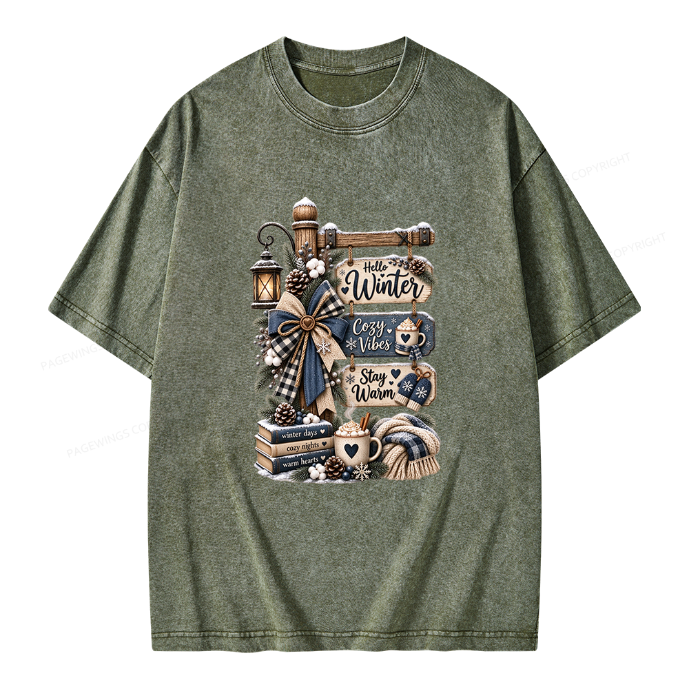 Pagewings Hello Winter Unisex Washed T-shirt