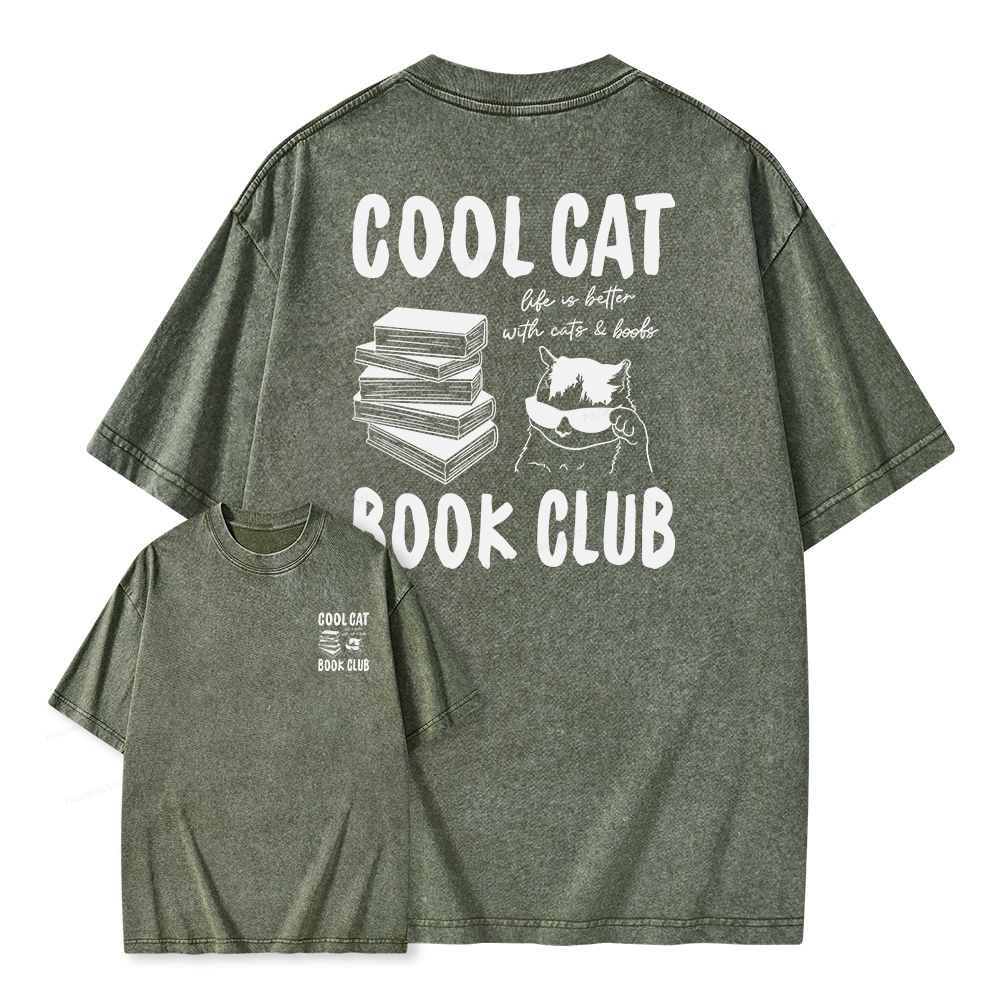 Pagewings Cool Cat Book Club Unisex Washed T-shirt