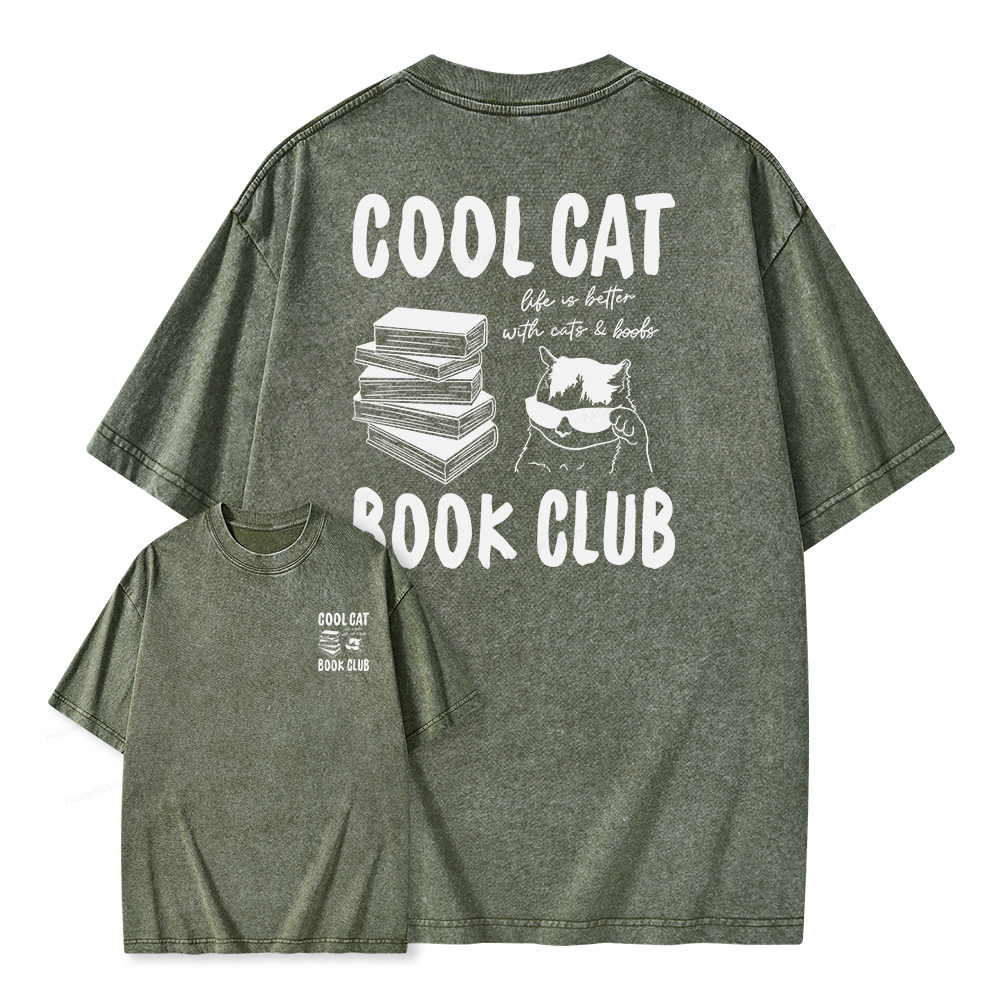 Pagewings Cool Cat Book Club Unisex Washed T-shirt