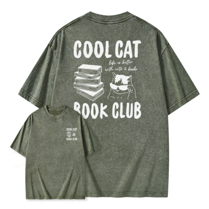 Pagewings Cool Cat Book Club Unisex Washed T-shirt