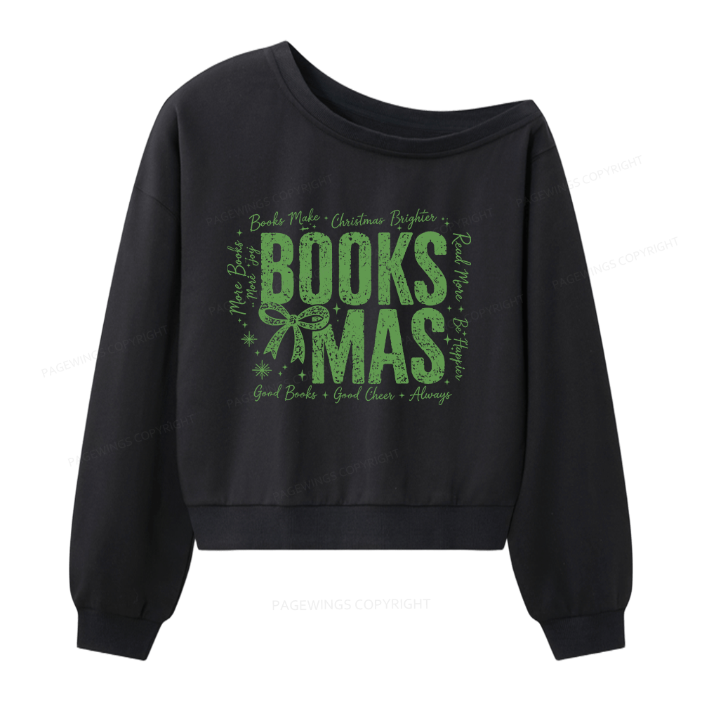 Pagewings Christmas Booksmas Women Off Shoulder Sweatshirt
