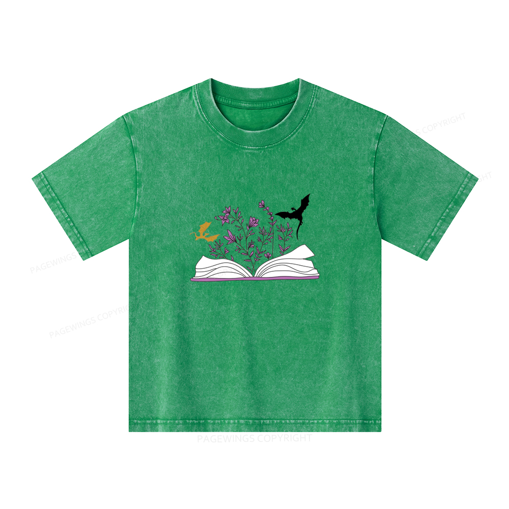 Pagewings Fourth Wing Flower Book Unisex Kids Washed T-shirt