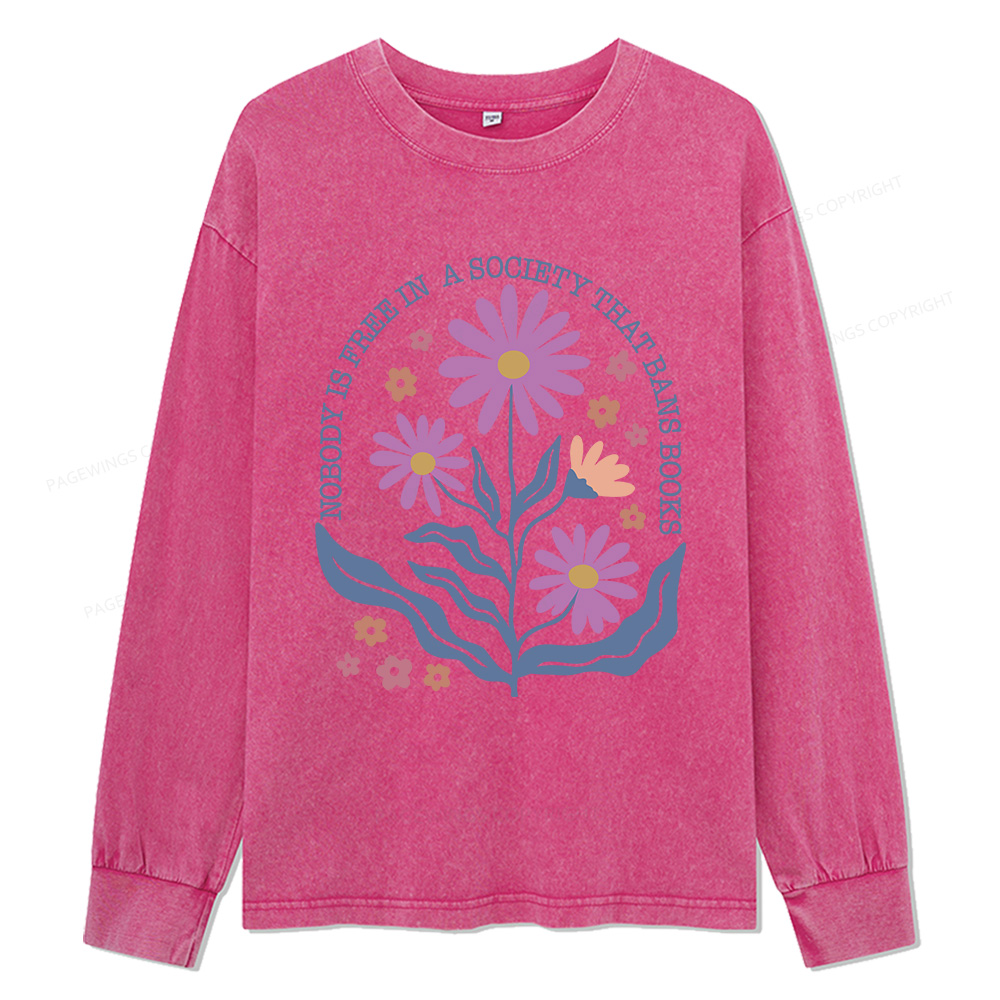 Pagewings Read Banned Books Shirt, Social Justice Gift Unisex Washed Long Sleeve T-shirt