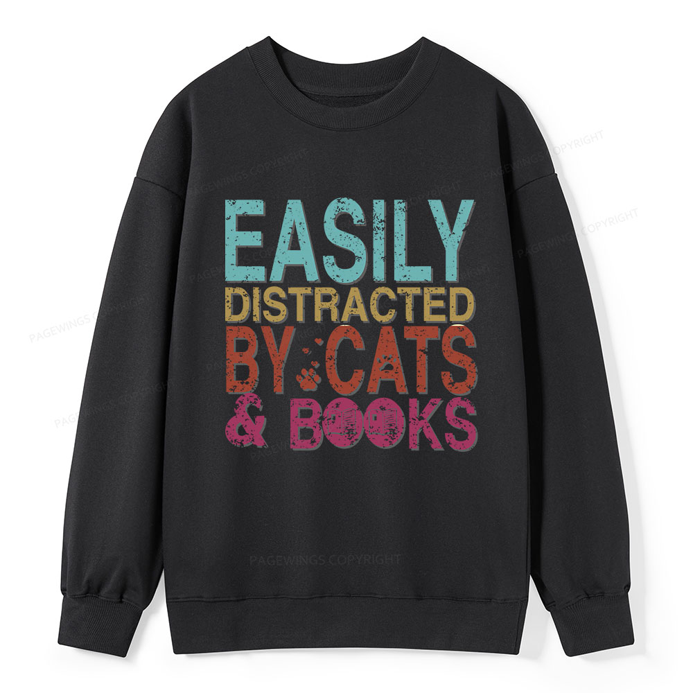 Pagewings Easily Distracted By Cats And Books Unisex Classic Sweatshirt