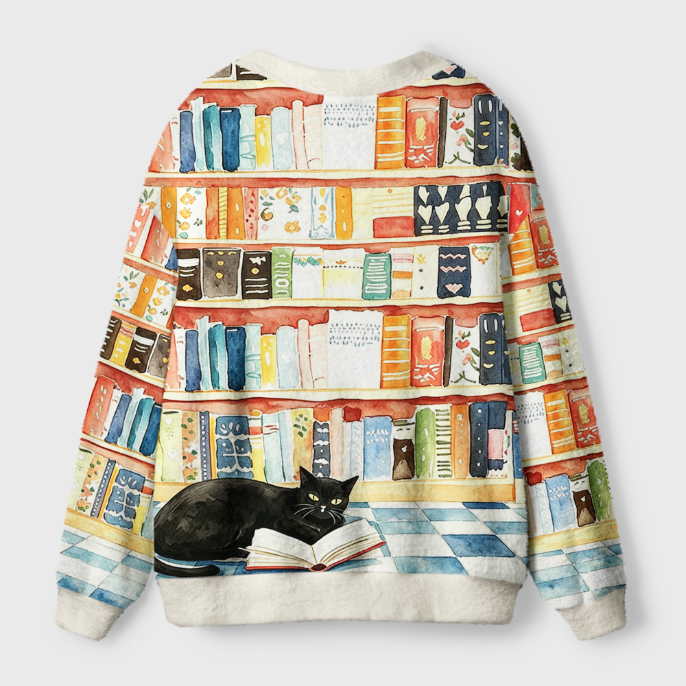 Pagewings Reading Cat Light Knit Unisex Cardigan Sweaters