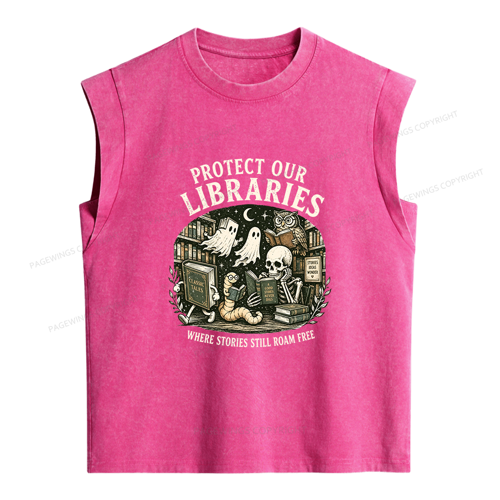 Pagewings Protect Our Libraries Women's Washed Tank Top