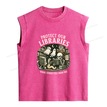 Pagewings Protect Our Libraries Women's Washed Tank Top