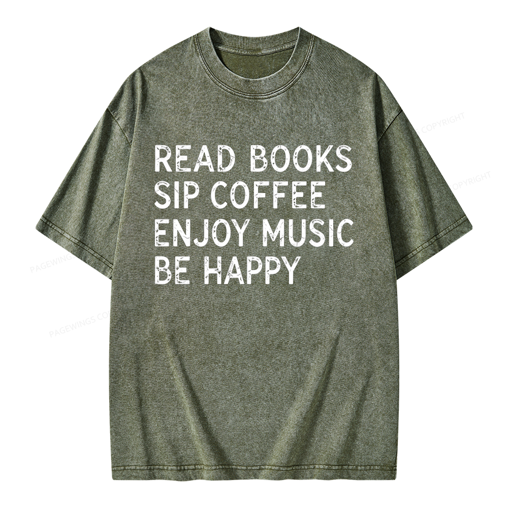 Pagewings Read Books Sip Coffee Unisex Washed T-shirt