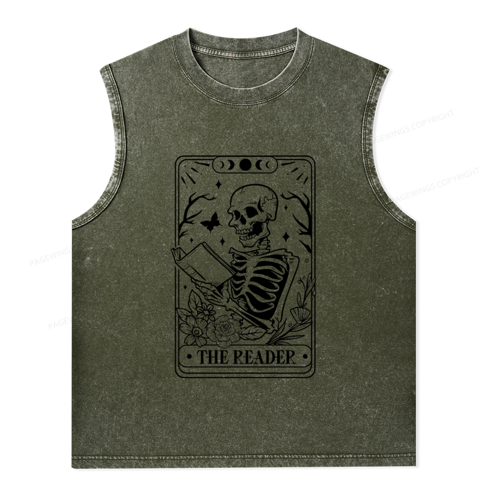 Pagewings Halloween The Reader Tarot Card Unisex Washed Tank Top