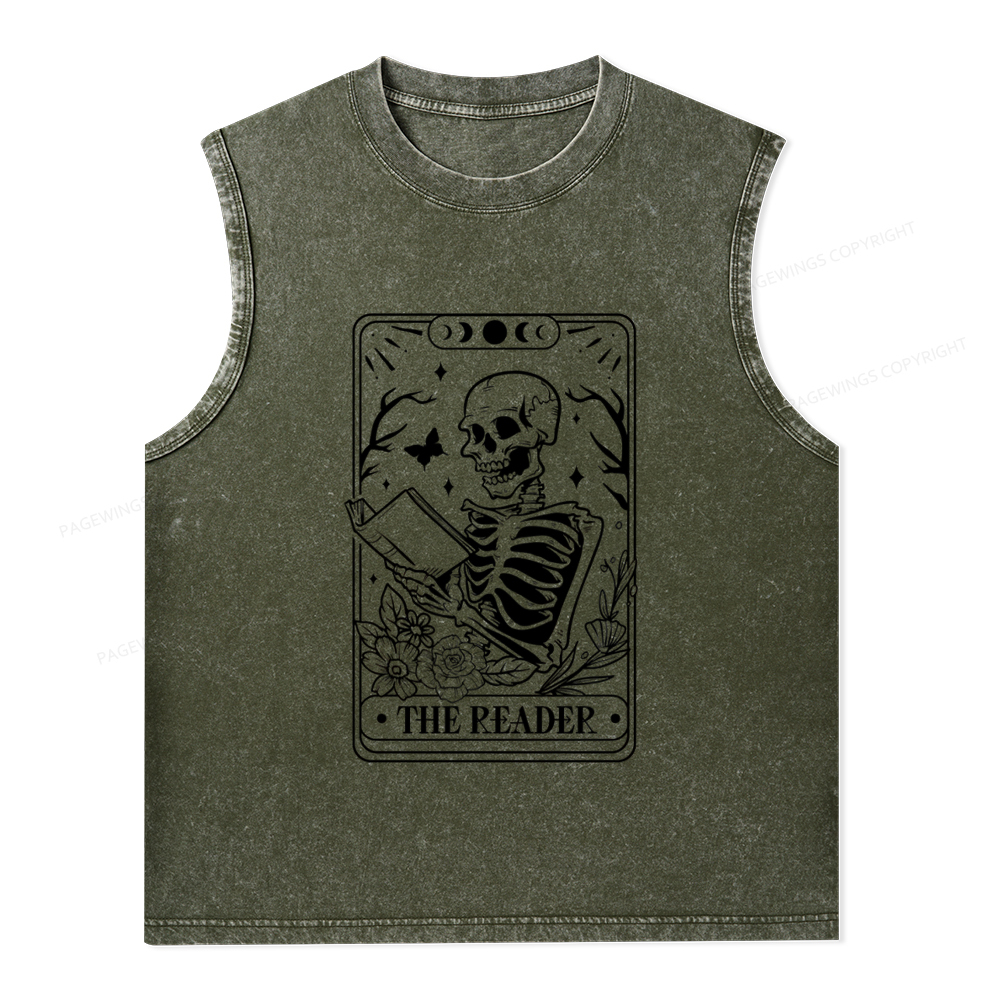 Pagewings Halloween The Reader Tarot Card Unisex Washed Tank Top