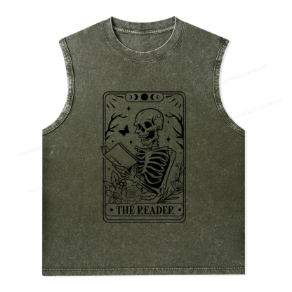 Pagewings Halloween The Reader Tarot Card Unisex Washed Tank Top