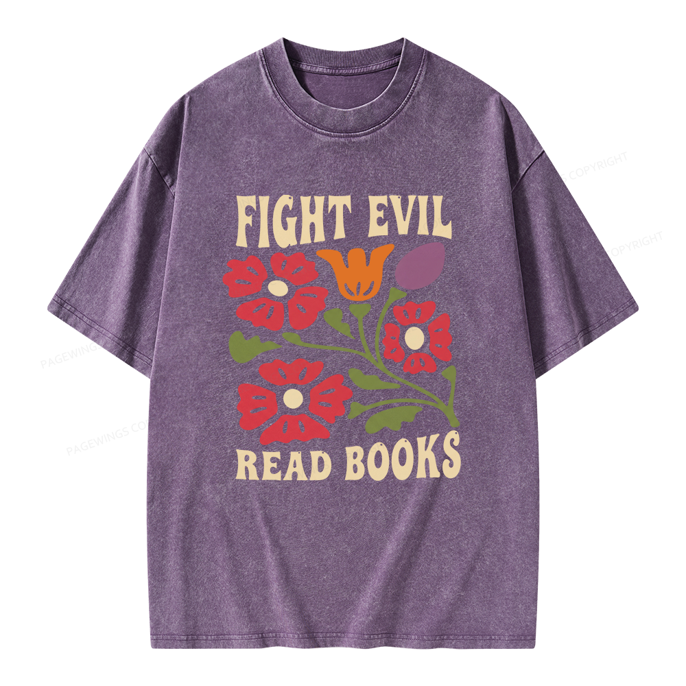 Pagewings Fight Evil Read Books Unisex Washed T-shirt
