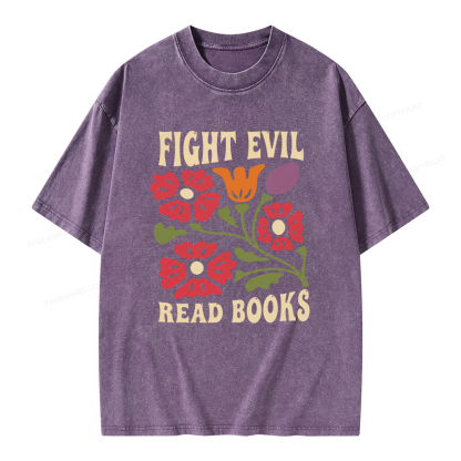 Pagewings Fight Evil Read Books Unisex Washed T-shirt