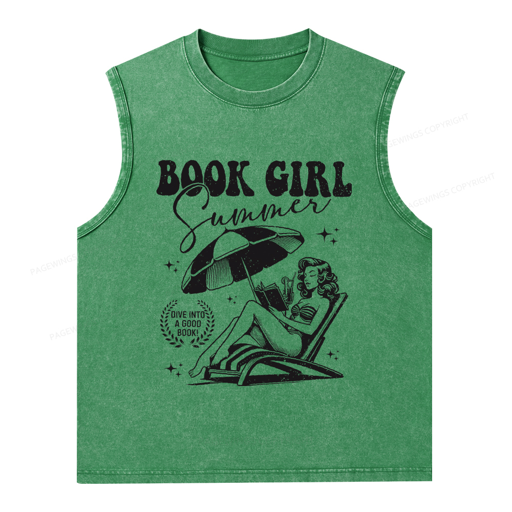 Pagewings Book Girl Summer Unisex Washed Tank Top