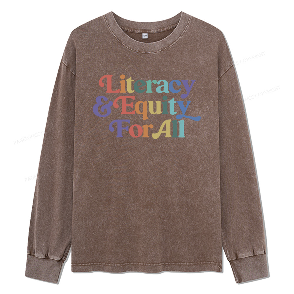 Pagewings Literacy & Equity For All Unisex Washed Long Sleeve T-shirt