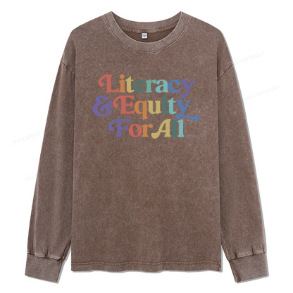 Pagewings Literacy & Equity For All Unisex Washed Long Sleeve T-shirt