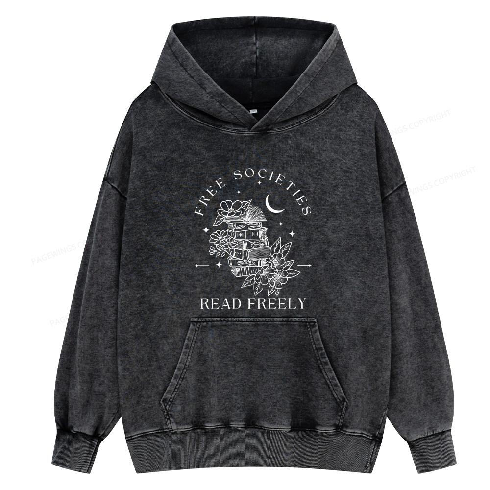 Pagewings Free Societies Read Freely Unisex Washed Hoodie
