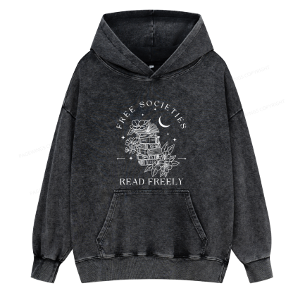 Pagewings Free Societies Read Freely Unisex Washed Hoodie