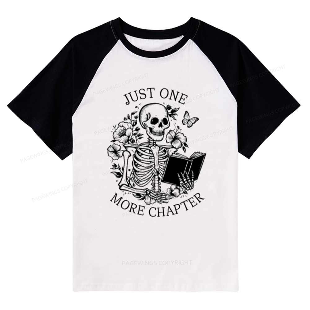 Pagewings One More Chapter Skeleton Book Raglan T-shirt