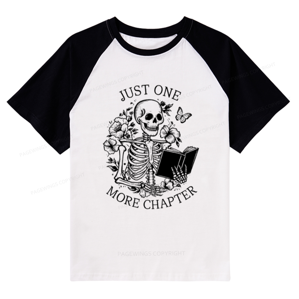Pagewings One More Chapter Skeleton Book Raglan T-shirt
