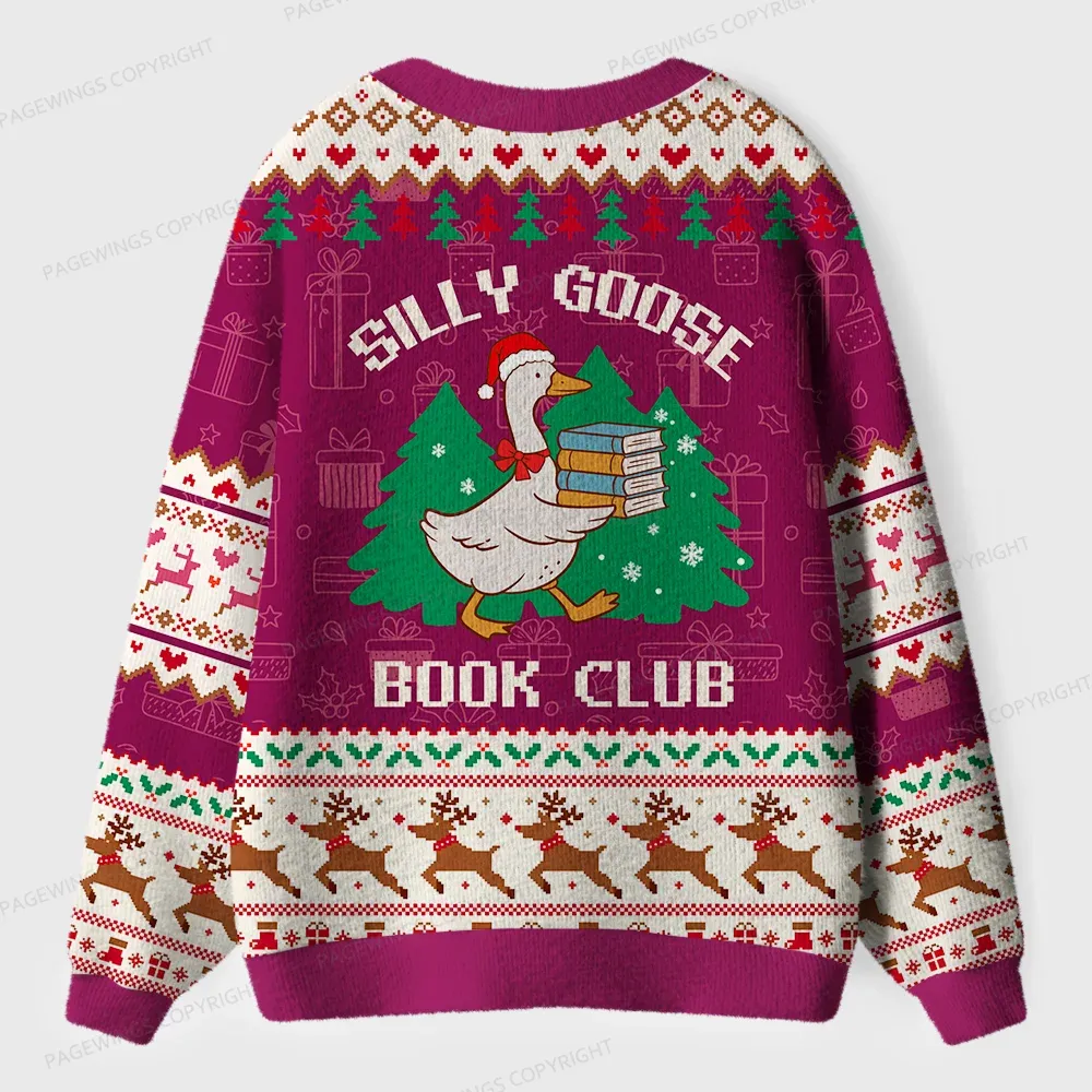Pagewings Silly Goose Book Club Unisex Ugly Cardigan Sweaters
