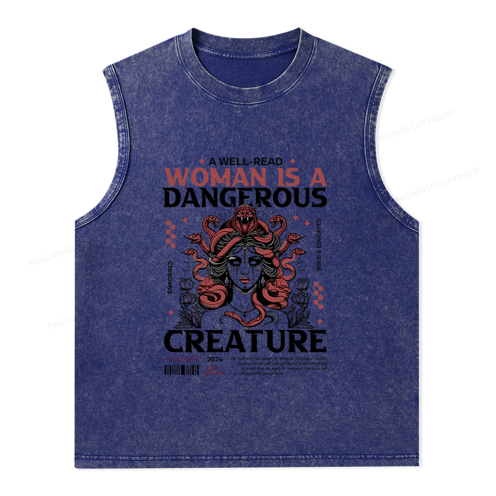Pagewings A Well-Read Woman is A Dangerous Creature Unisex Washed Tank Top