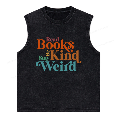 Pagewings Read Books Be Kind Stay Weird Unisex Washed Tank Top