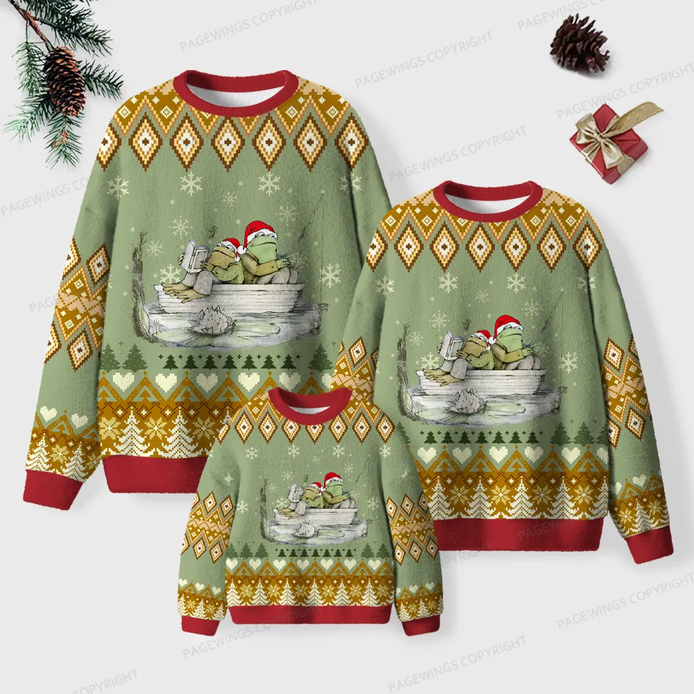 Pagewings Frogs Love Reading Unisex Ugly Knit Sweatshirt