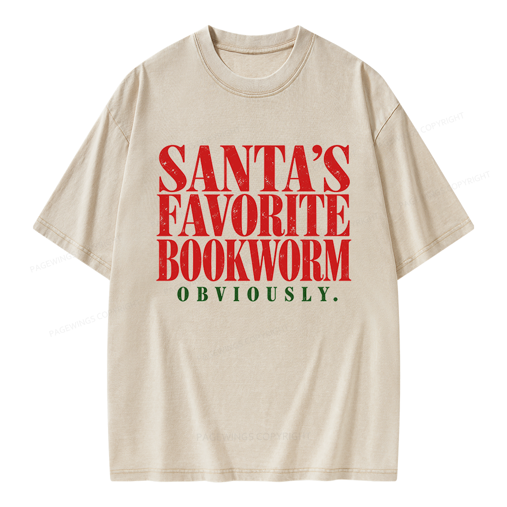 Pagewings Santa's Favorite Bookworm Unisex Washed T-shirt