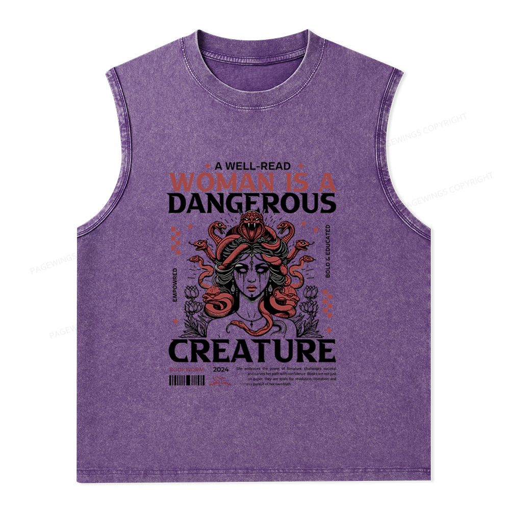 Pagewings A Well-Read Woman is A Dangerous Creature Unisex Washed Tank Top