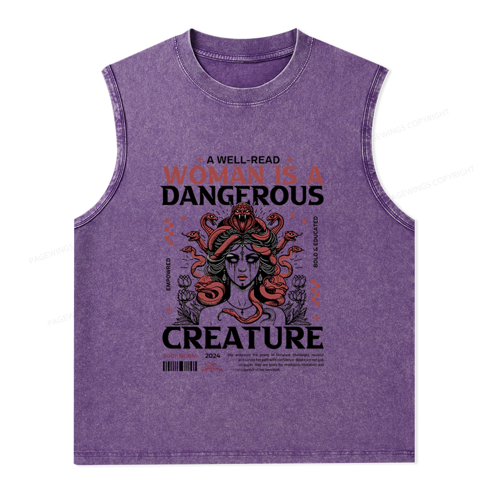 Pagewings A Well-Read Woman is A Dangerous Creature Unisex Washed Tank Top