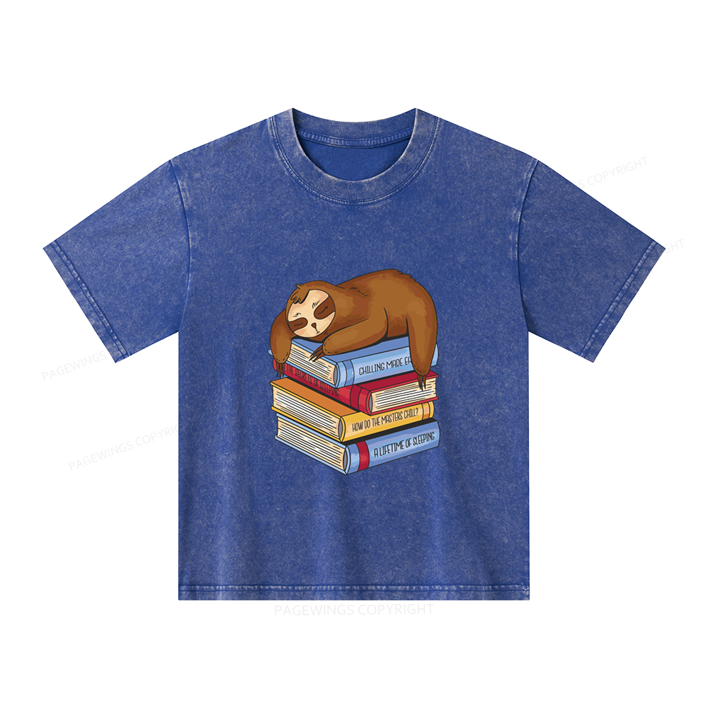 Pagewings Sloth And Book Unisex Kids Washed T-shirt
