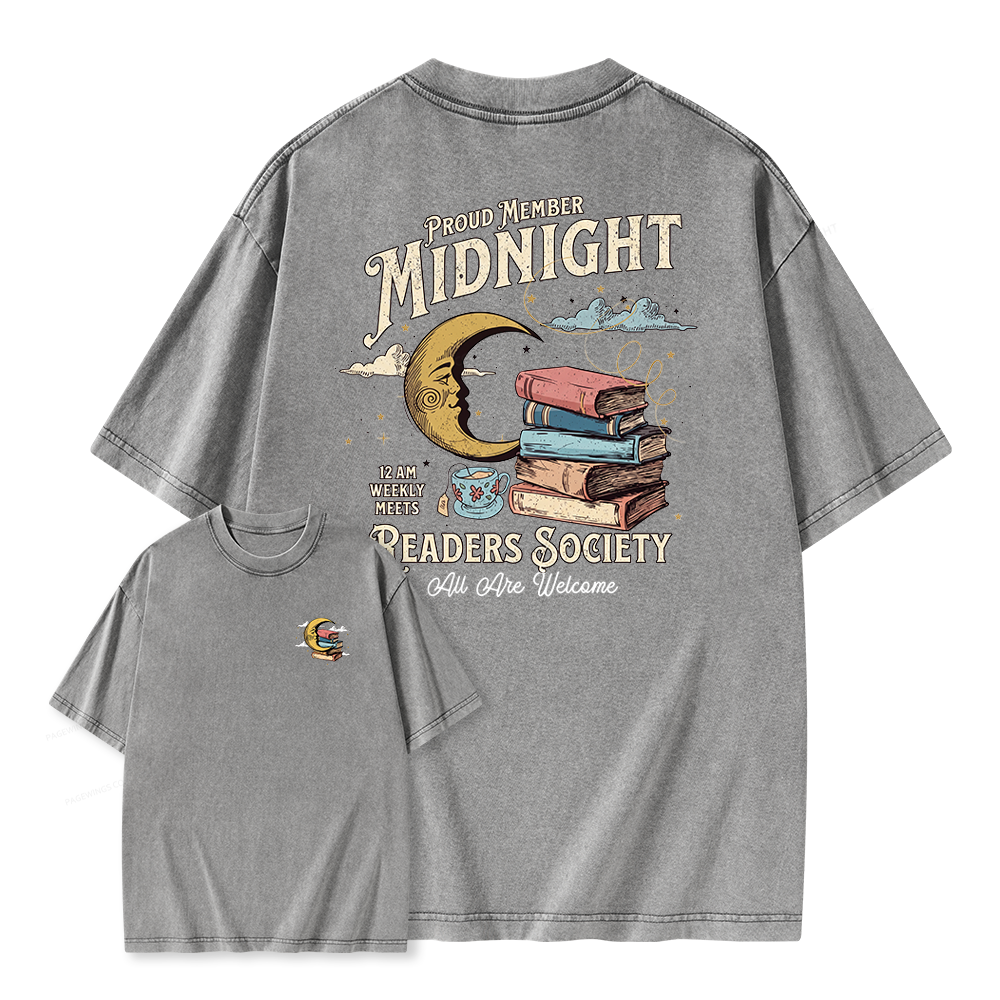Pagewings Midnight Readers Society Unisex Washed T-shirt