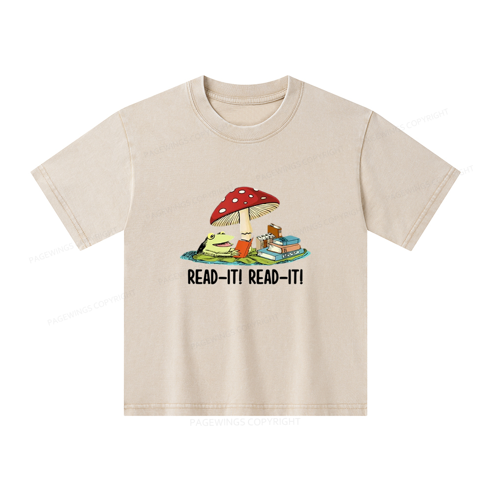 Pagewings Mushroom Read it Book Unisex Kids Washed T-shirt