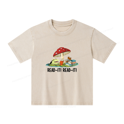 Pagewings Mushroom Read it Book Unisex Kids Washed T-shirt