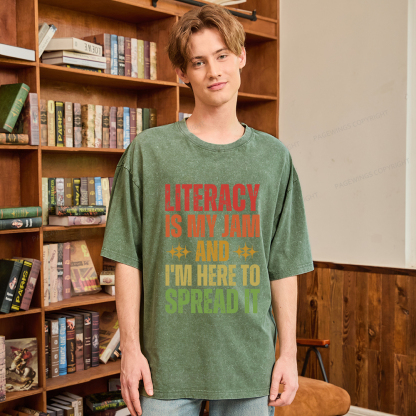 Pagewings Literacy Is My Jam And I'm Here To Spread It Unisex Washed T-shirt