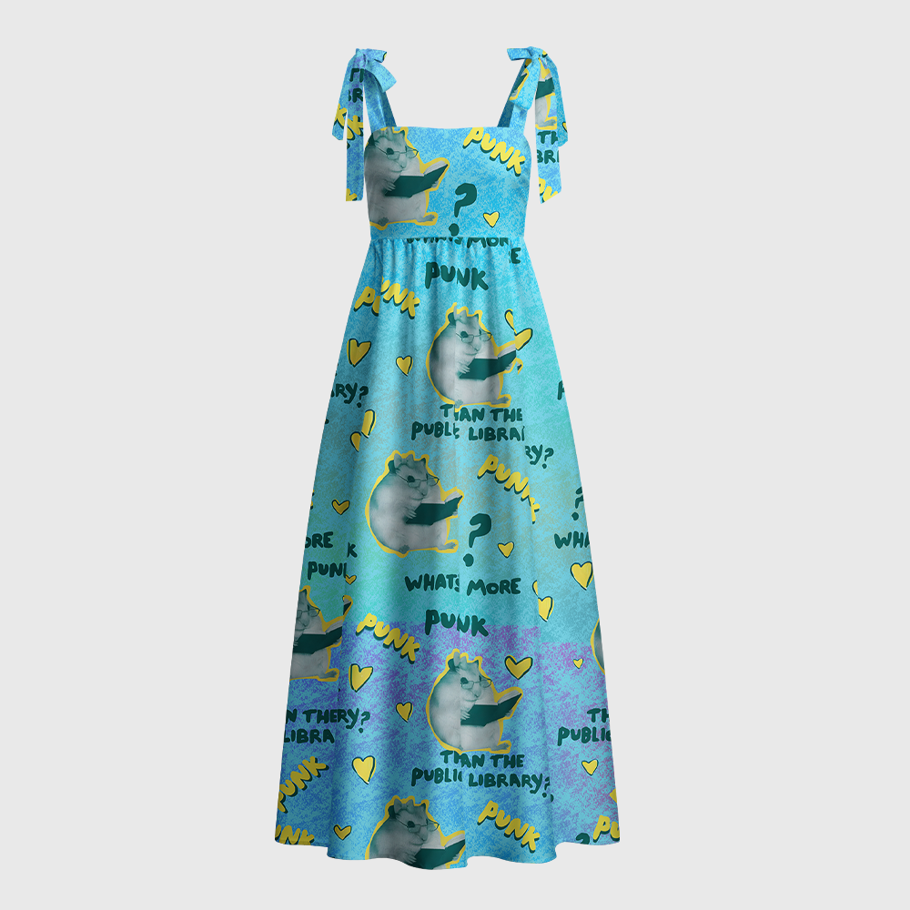 Pagewings Punk Library Cat Tie Shoulder Maxi Dress