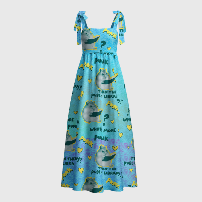 Pagewings Punk Library Cat Tie Shoulder Maxi Dress