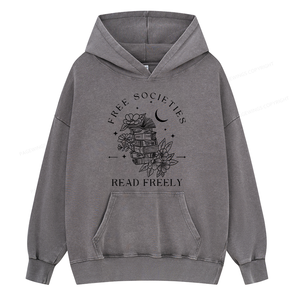 Pagewings Free Societies Read Freely Unisex Washed Hoodie