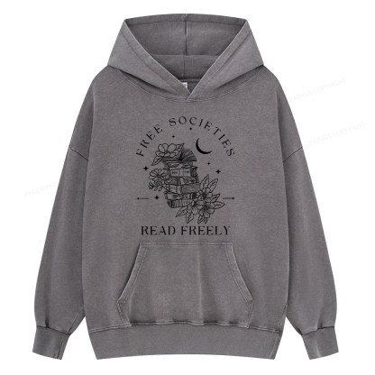 Pagewings Free Societies Read Freely Unisex Washed Hoodie